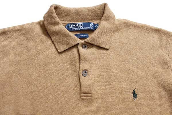 90s ポロ ラルフローレン ワンポイント ラムウールニット ポロシャツ