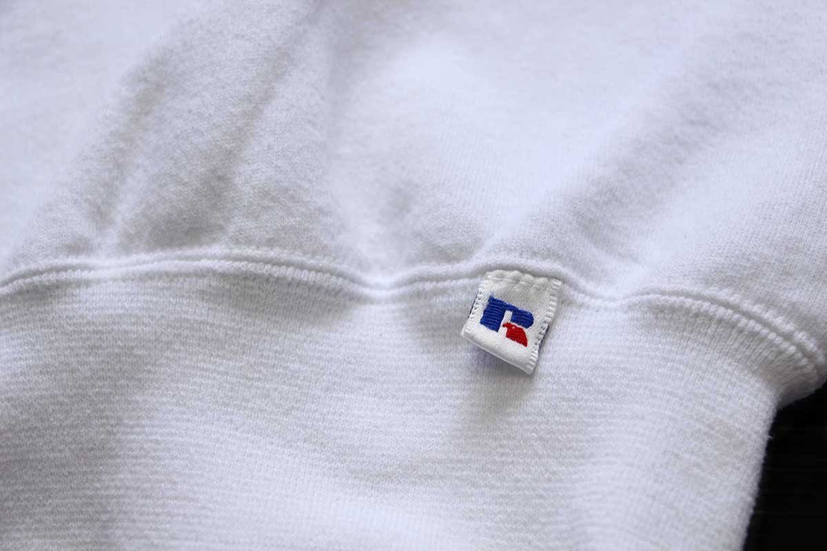 90s USA製 RUSSELLラッセル 無地 前V スウェット 白 XL☆ブランク