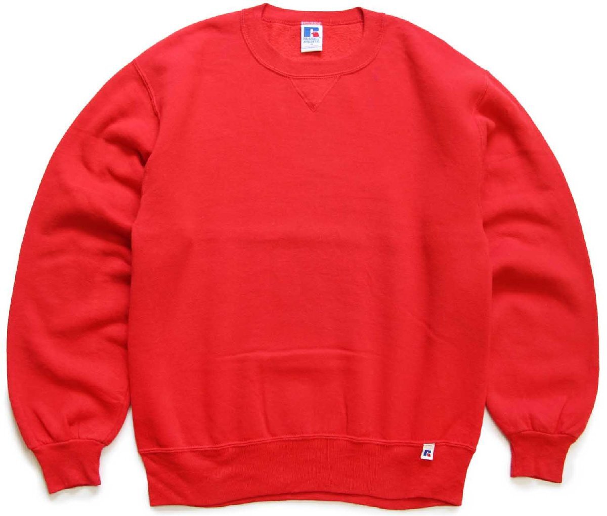 90s USA製 RUSSELLラッセル 無地 前V スウェット 赤 M☆ブランク