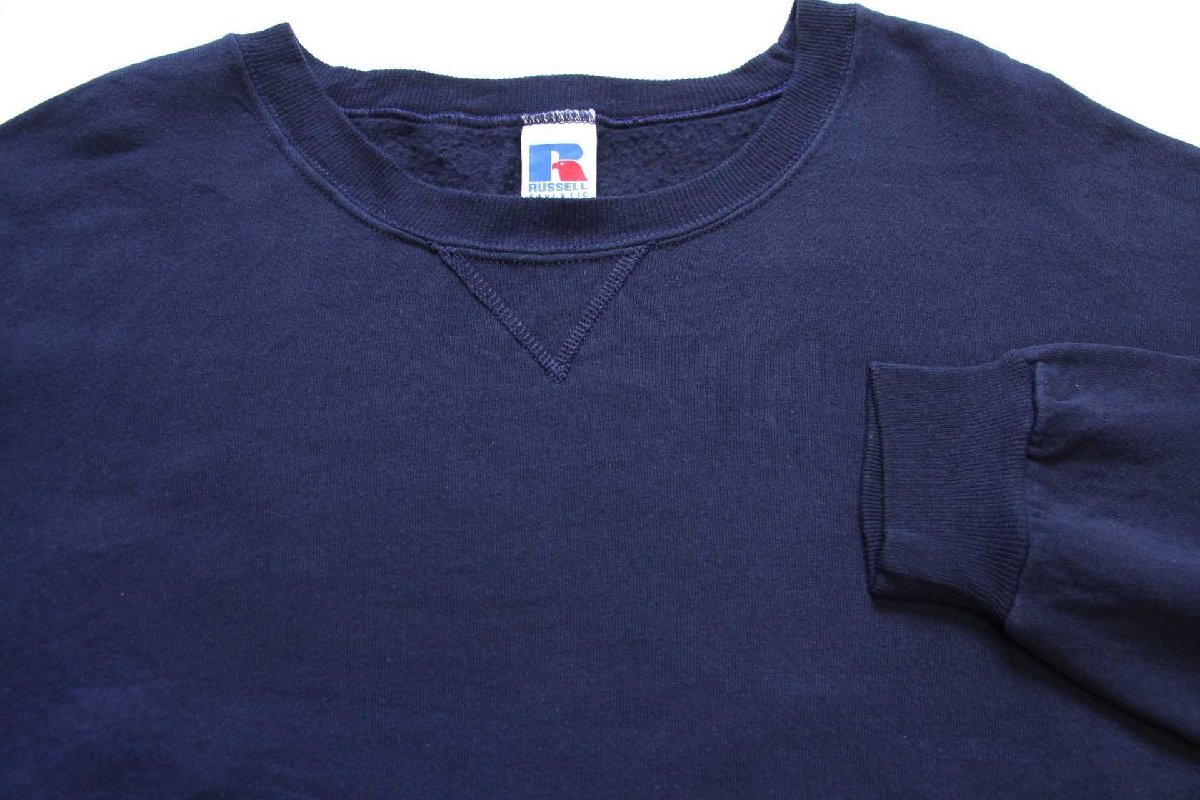 90s メキシコ製 RUSSELLラッセル 無地 前V スウェット 紺 XXL☆特大
