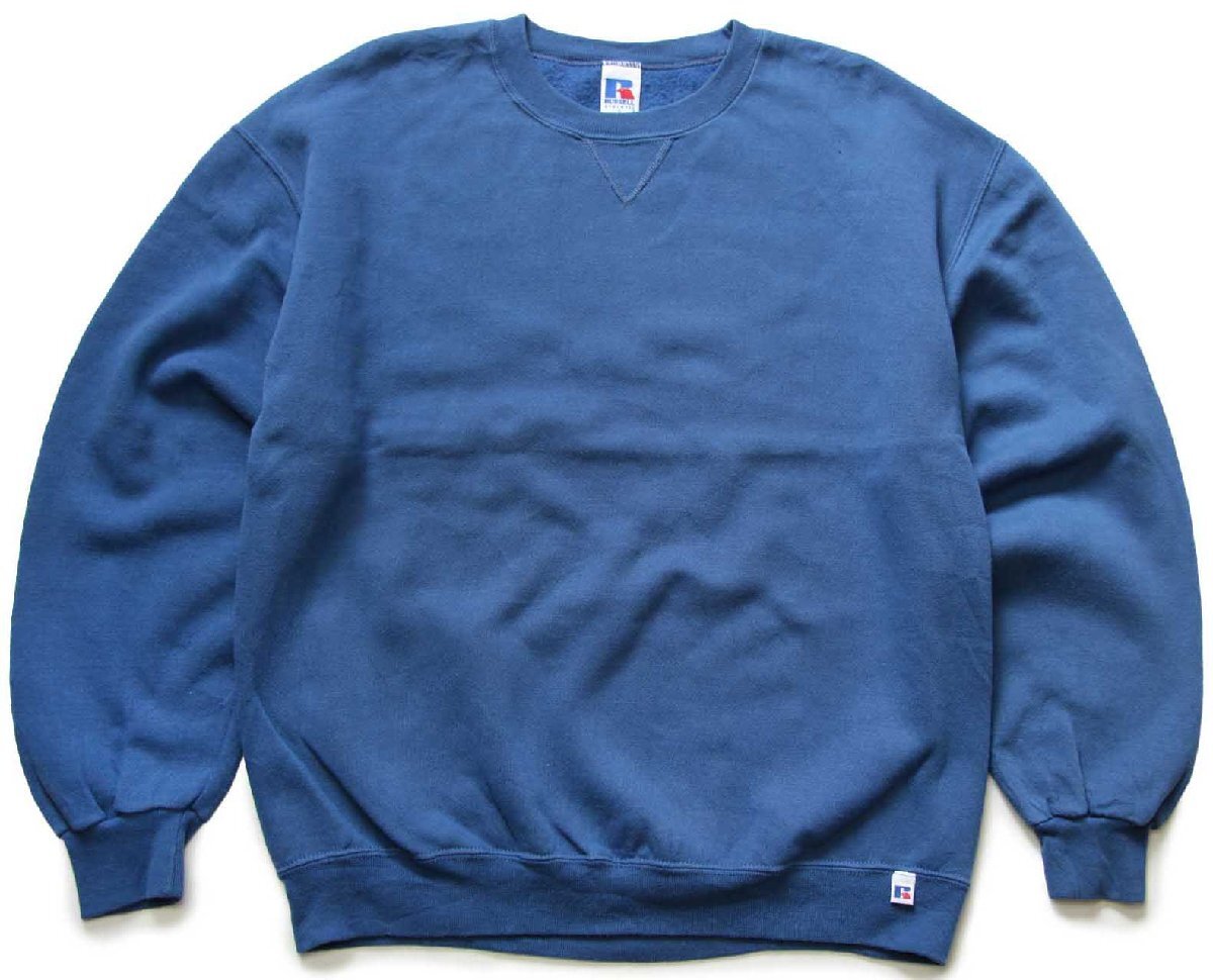90s メキシコ製 RUSSELLラッセル 無地 前V スウェット 薄青 L