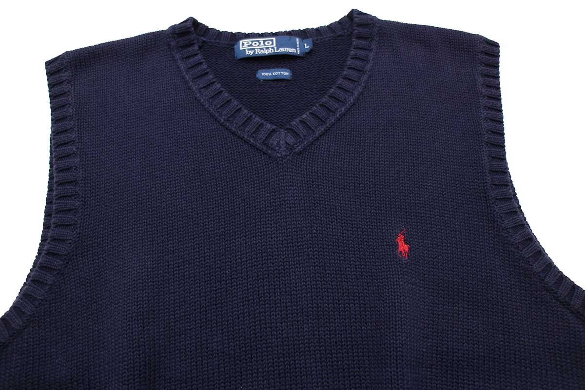 90s ポロ ラルフローレン ワンポイント Vネック コットンニット ベスト