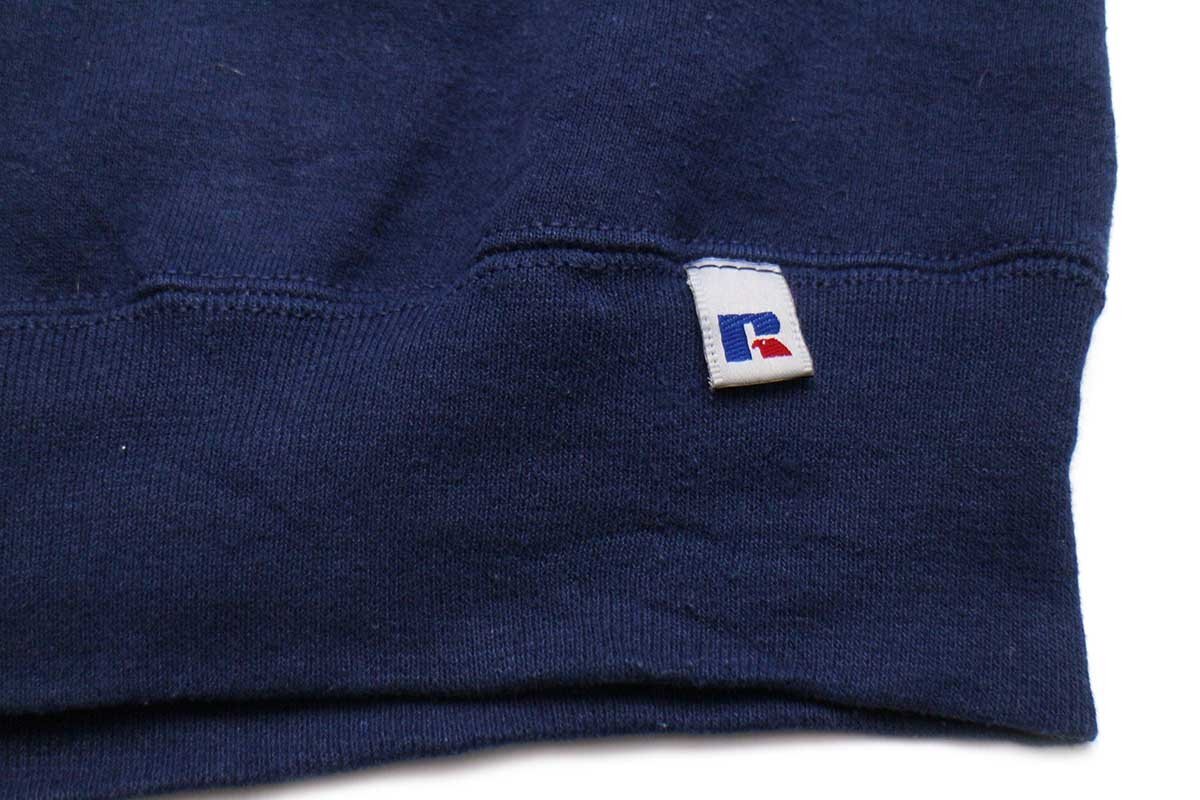90s USA製 RUSSELLラッセル 無地 前V スウェット 紺 L☆ブランク