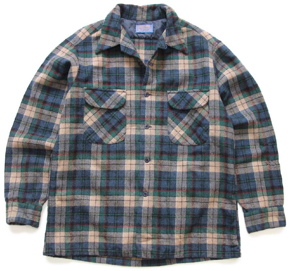 70s USA製 PENDLETONペンドルトン チェック オープンカラー ウール
