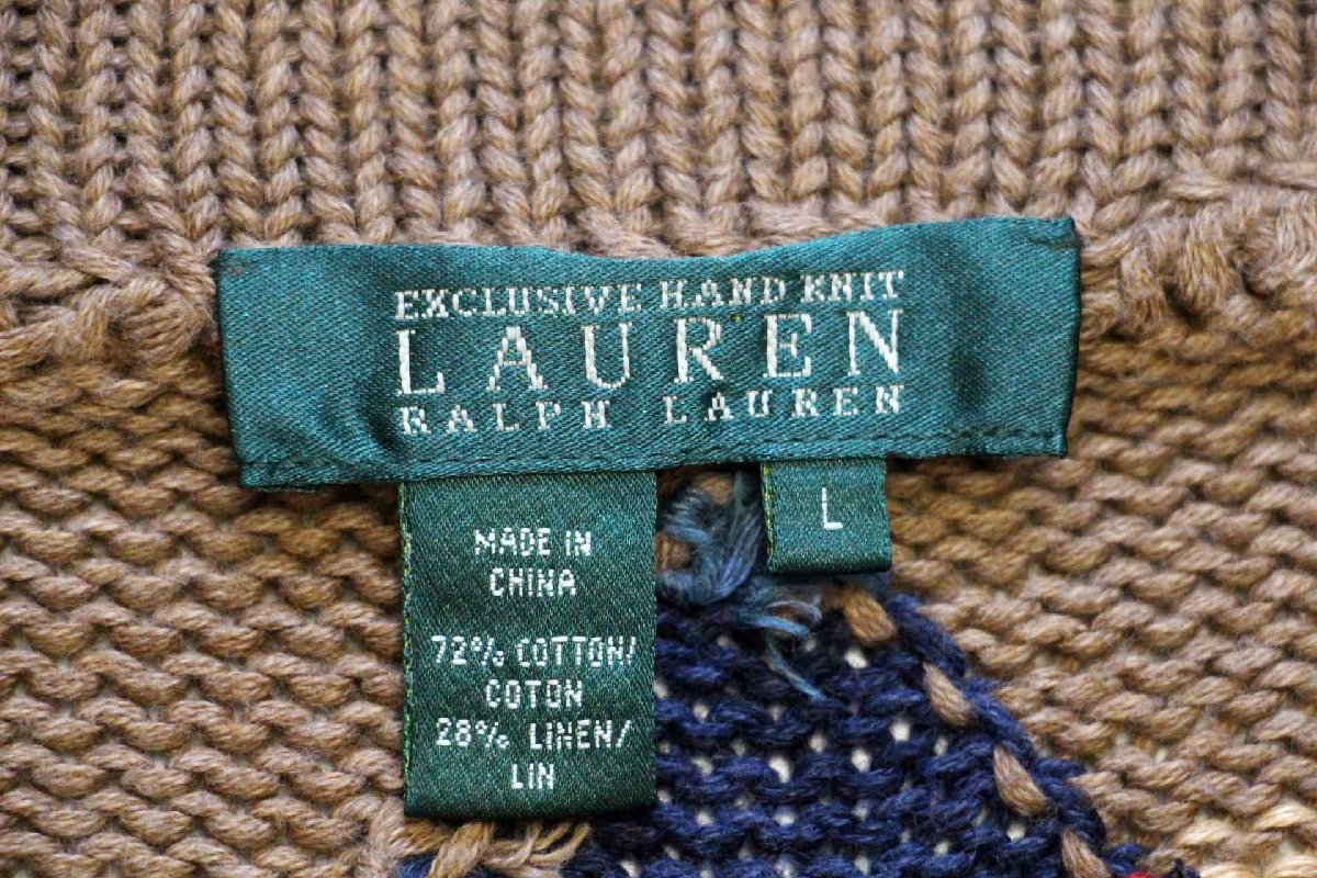 LAUREN ラルフローレン ネイティブ柄 ショールカラー コットン×リネン