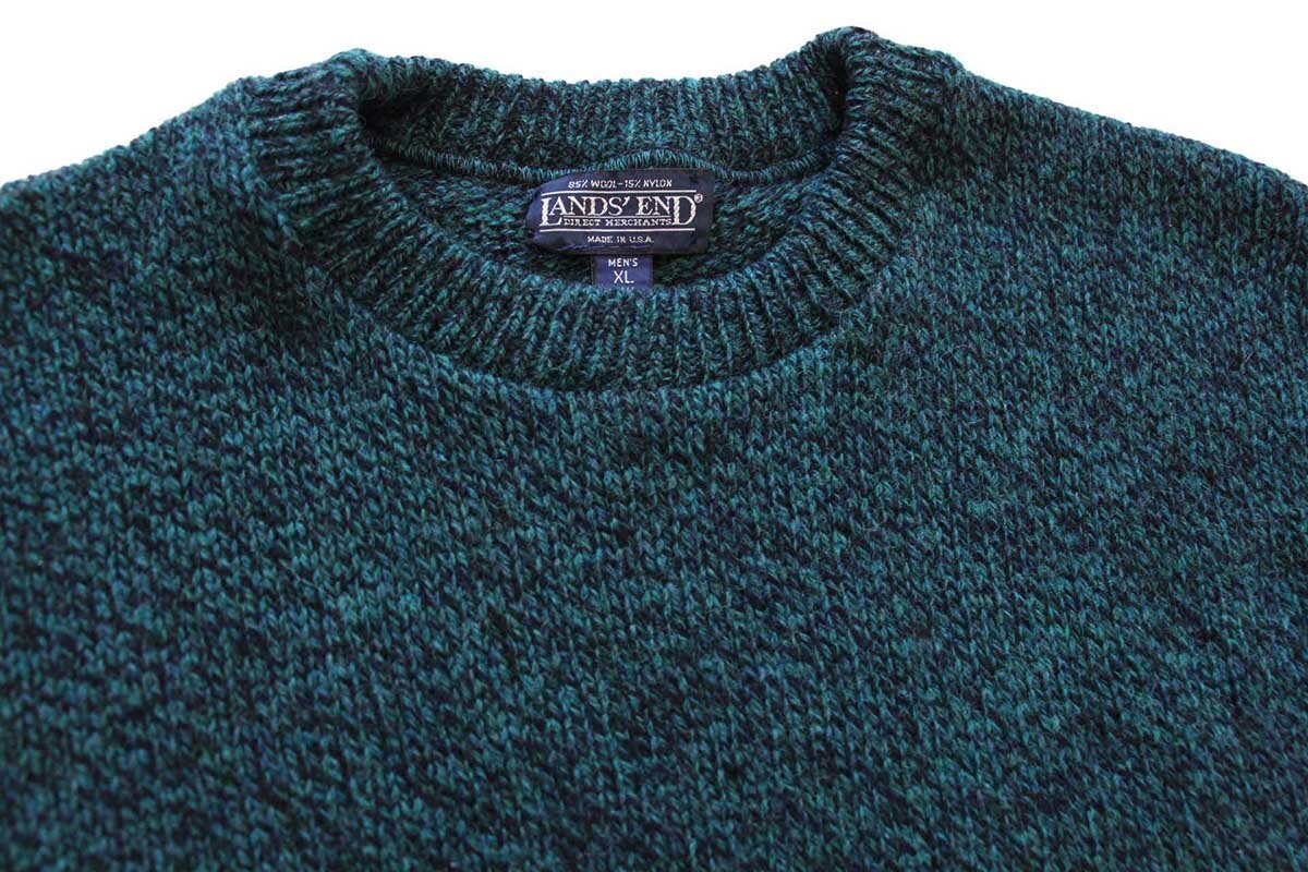 90s USA製 LANDS'ENDランズエンド 無地 ウールニット セーター