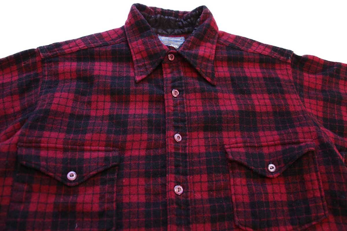 40s PENDLETONペンドルトン チェック ウールシャツ 濃赤×黒