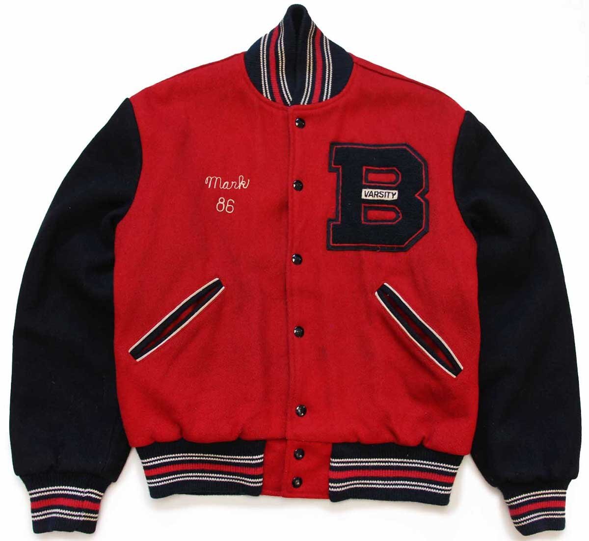 60s THE STANDARD PENNANT レタードパッチ&チェーン刺繍 ツートン