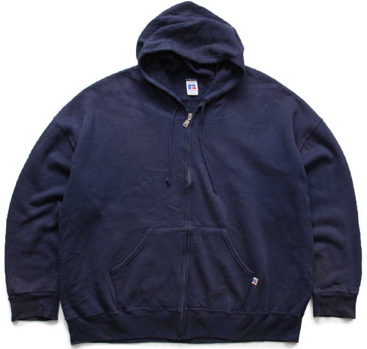 90s メキシコ製 RUSSELLラッセル 無地 スウェット ジップパーカー 紺