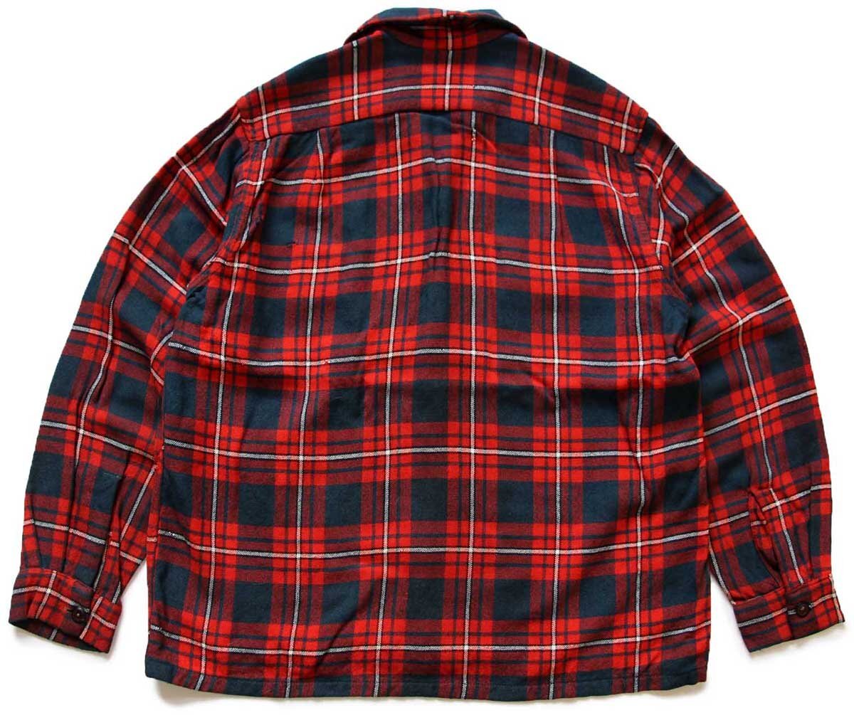 40s Lee-Sure Line タータンチェック ウール オープンカラーシャツ