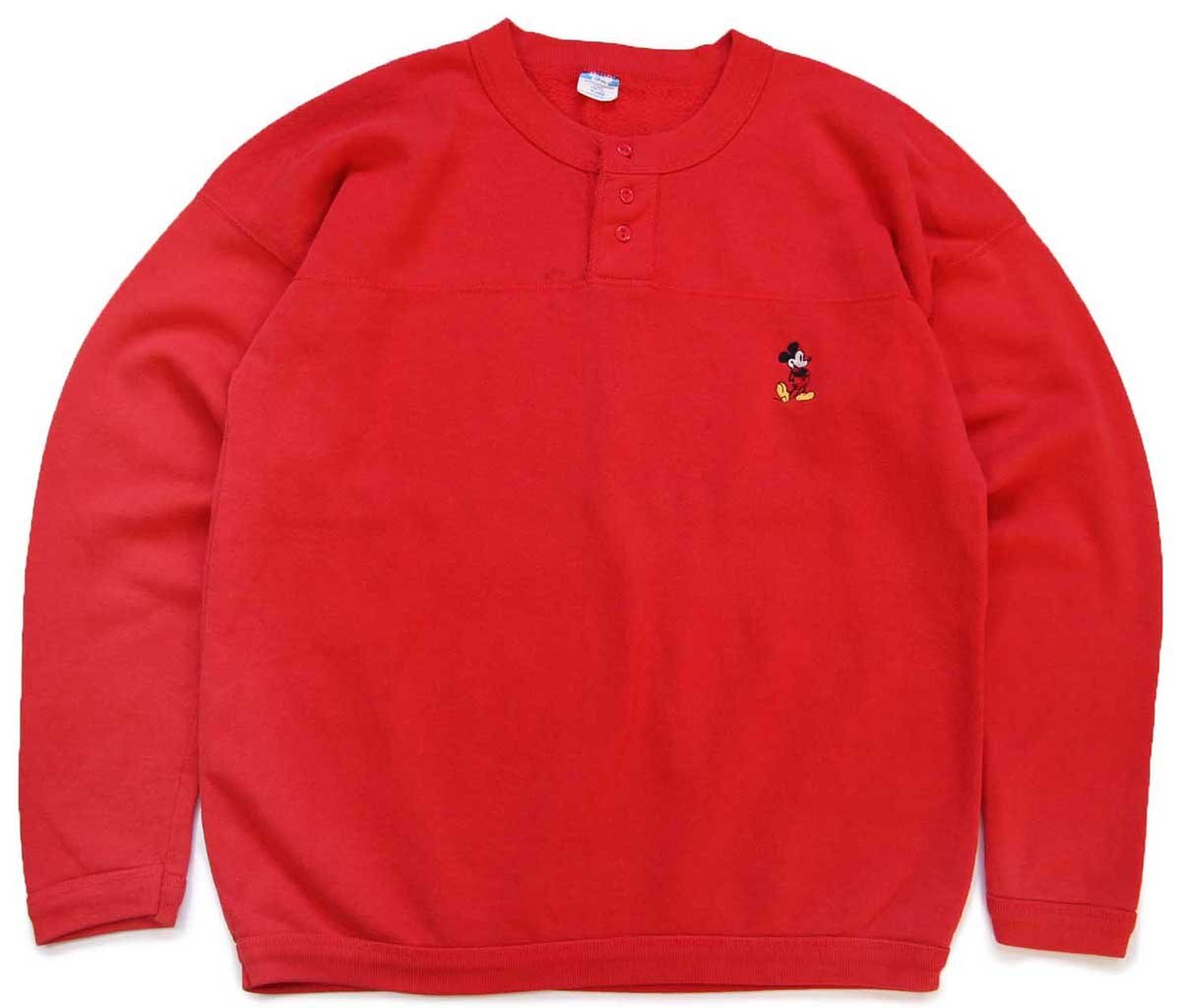 80s USA製 Disneyディズニー ミッキー マウス 刺繍 ヘンリーネック