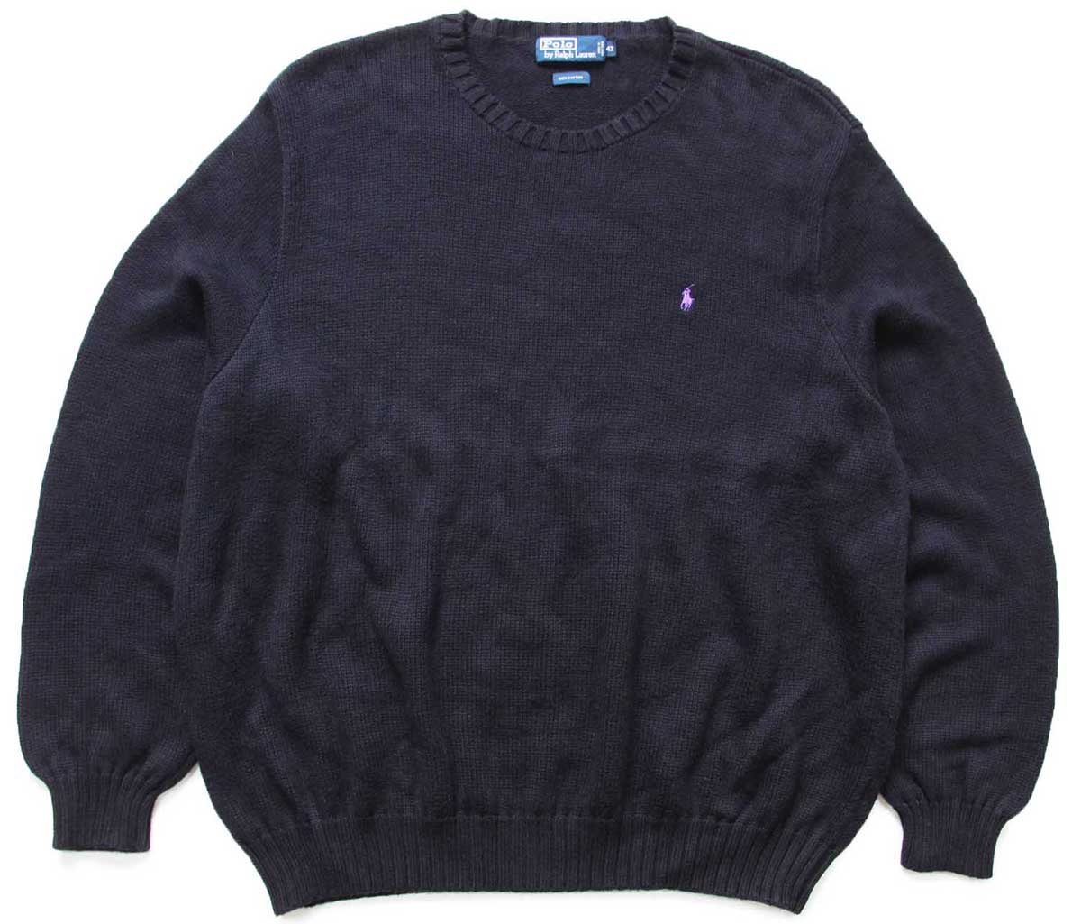 90s ポロ ラルフローレン ワンポイント コットンニット セーター 黒 4X