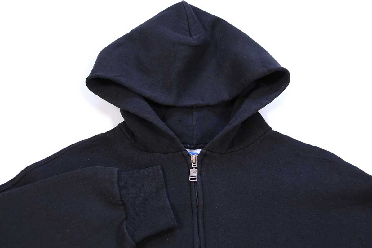 90s メキシコ製 RUSSELLラッセル 無地 スウェット ジップパーカー 黒 L