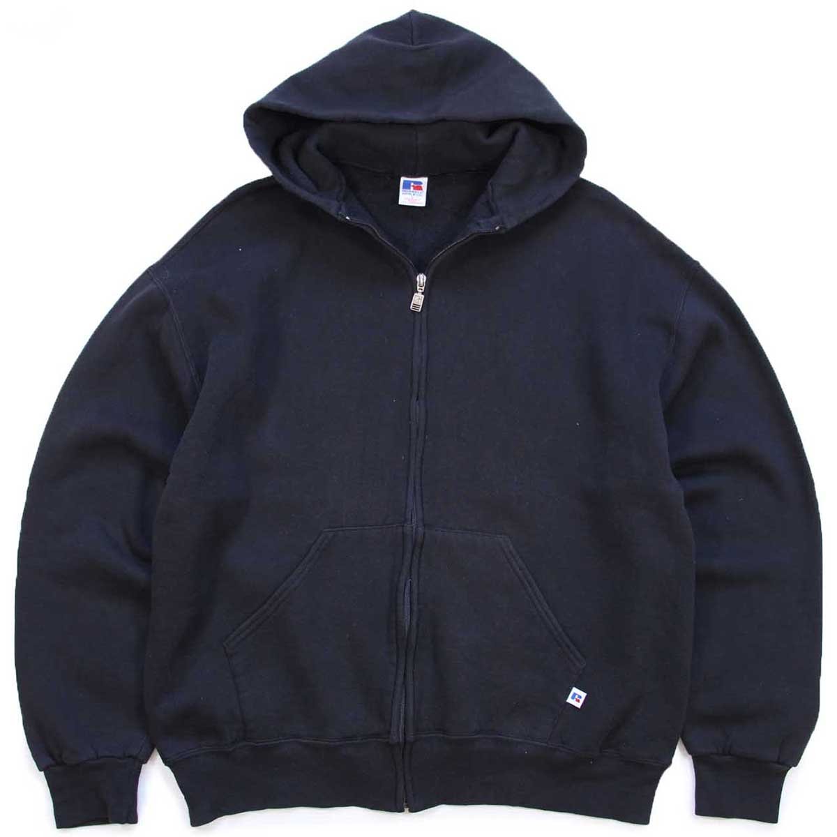 90s メキシコ製 RUSSELLラッセル 無地 スウェット ジップパーカー 黒 L