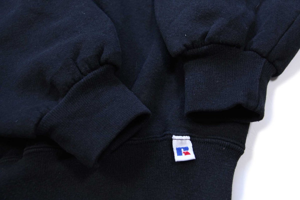 90s USA製 RUSSELLラッセル 無地 前V スウェット 黒 XL☆ブランク