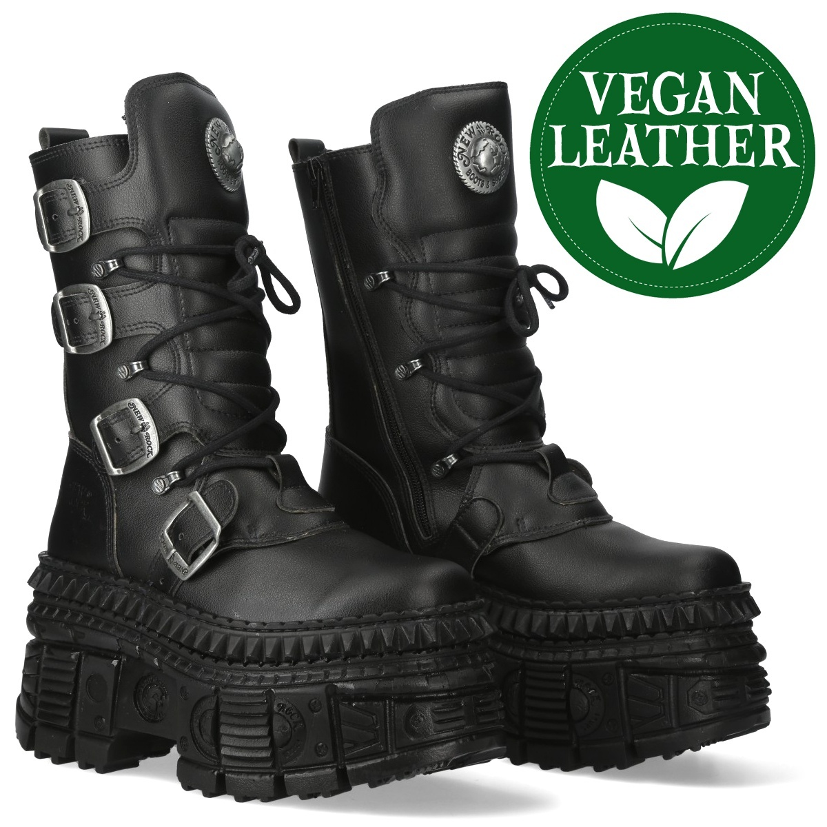 NEW ROCK 希少 廃盤 ヴィンテージ レザーブーツ バックル ブラック