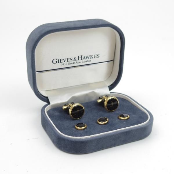 未使用☆(英)GIEVES & HAWKES【☆オニキス/カフス&スタッドボタン