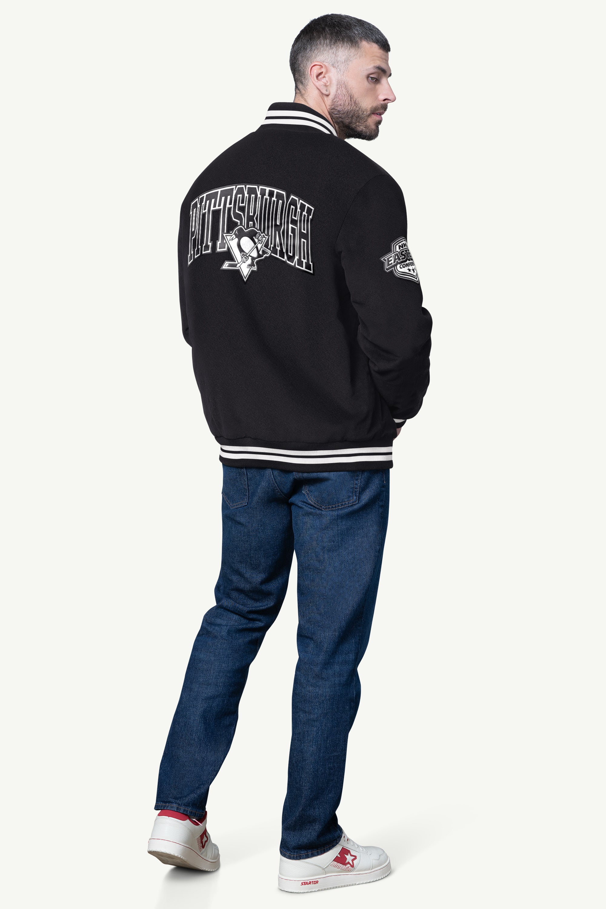 Mens Pittsburgh Penguins Blackout Corduroy Varsity Jacket | NHL