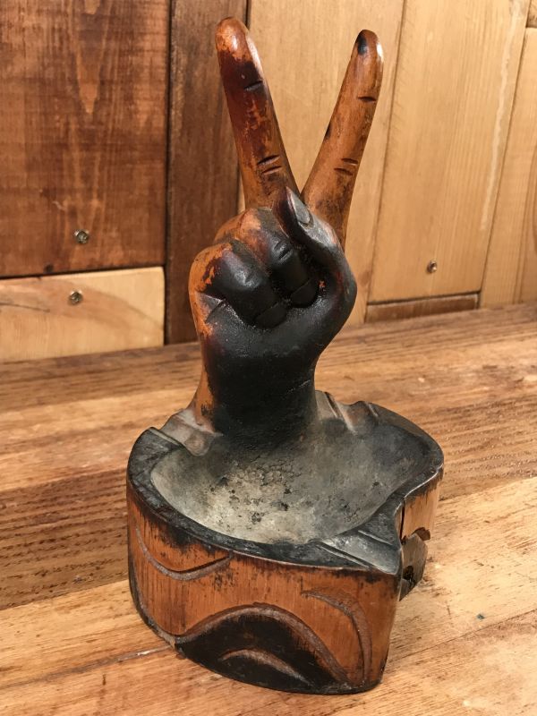Peace Sign Wooden Ashtray ピースサイン ビンテージ アシュトレイ