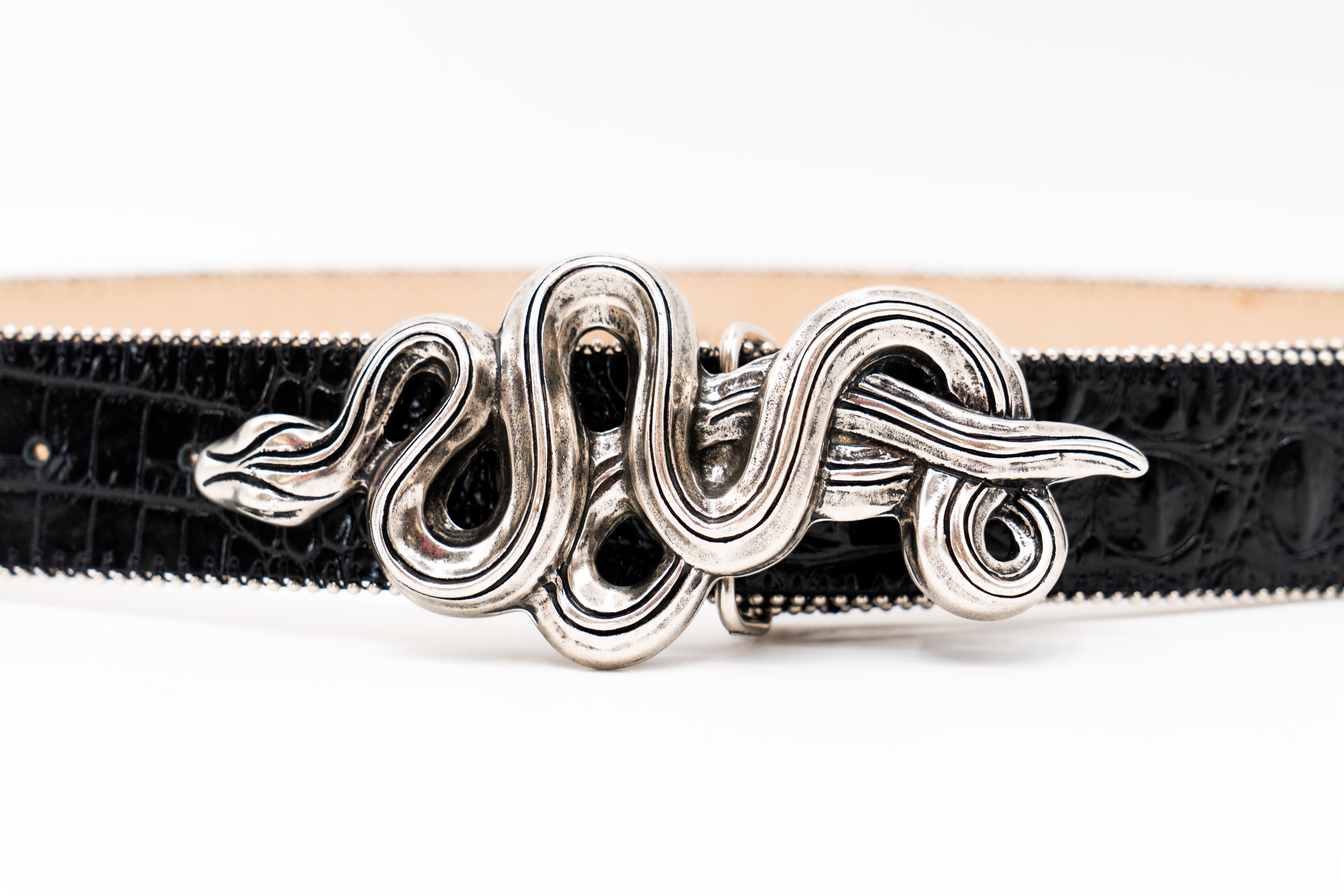 Kenna Snake Belt – Croc-Embossed Leather & Snake Buckle | Streets