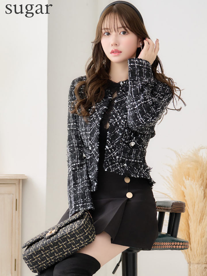 美品MICO COULIERラメチェックツィードジャケット2025ssノーリーズ