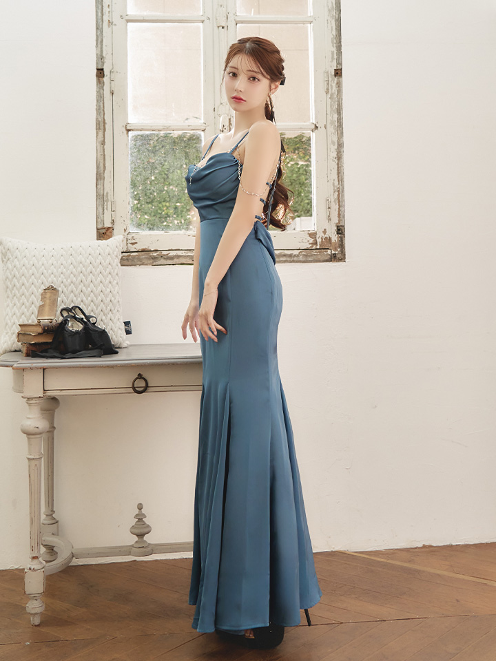 XSサイズあり【Glossy/グロッシー】サテン/ バストビジュー/ ロング