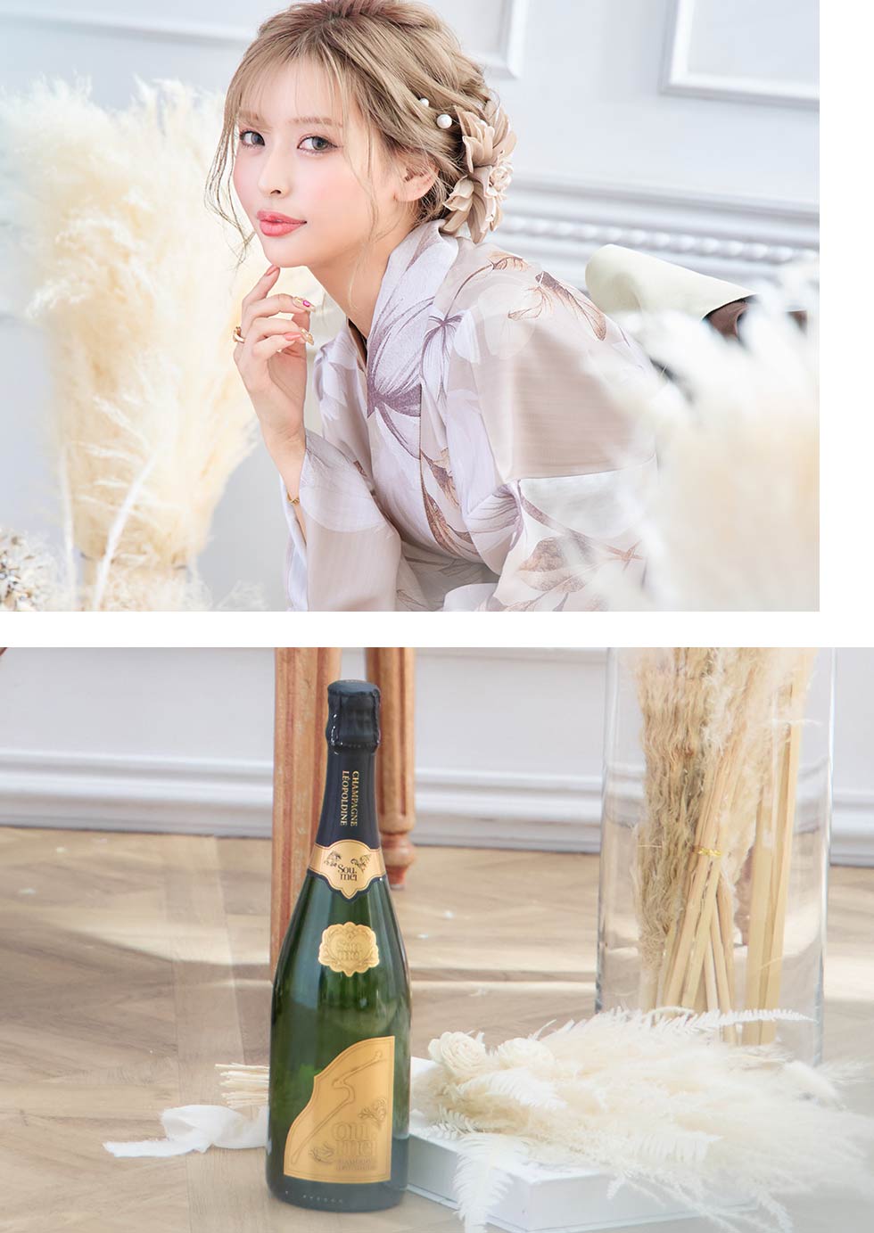 即日発送】【浴衣】ホワイトフラワーブラウン浴衣【浴衣3点セット