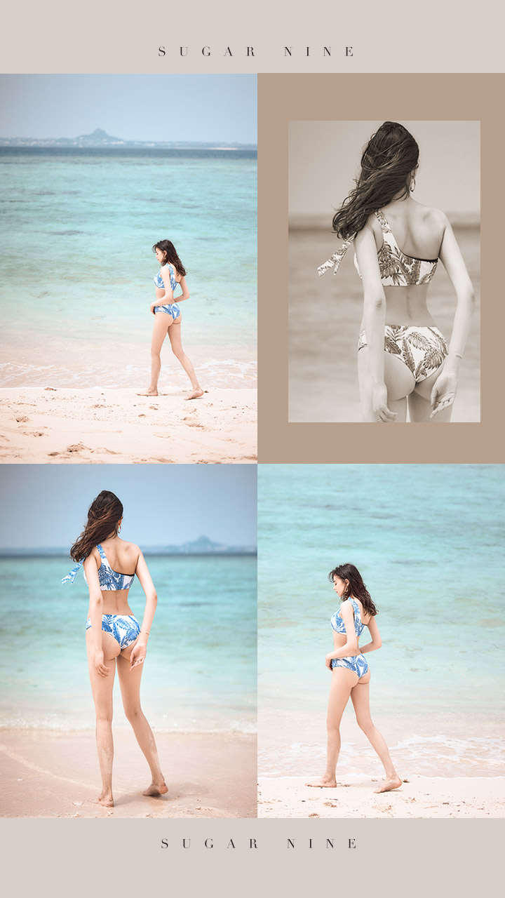 即日発送】【水着セール】【水着】ワンショルダーバイカラーリーフ