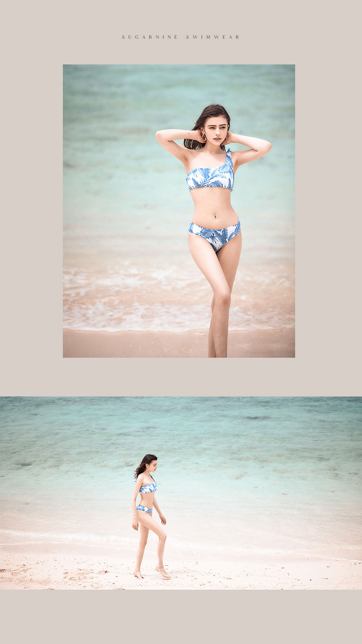 即日発送】【水着セール】【水着】ワンショルダーバイカラーリーフ