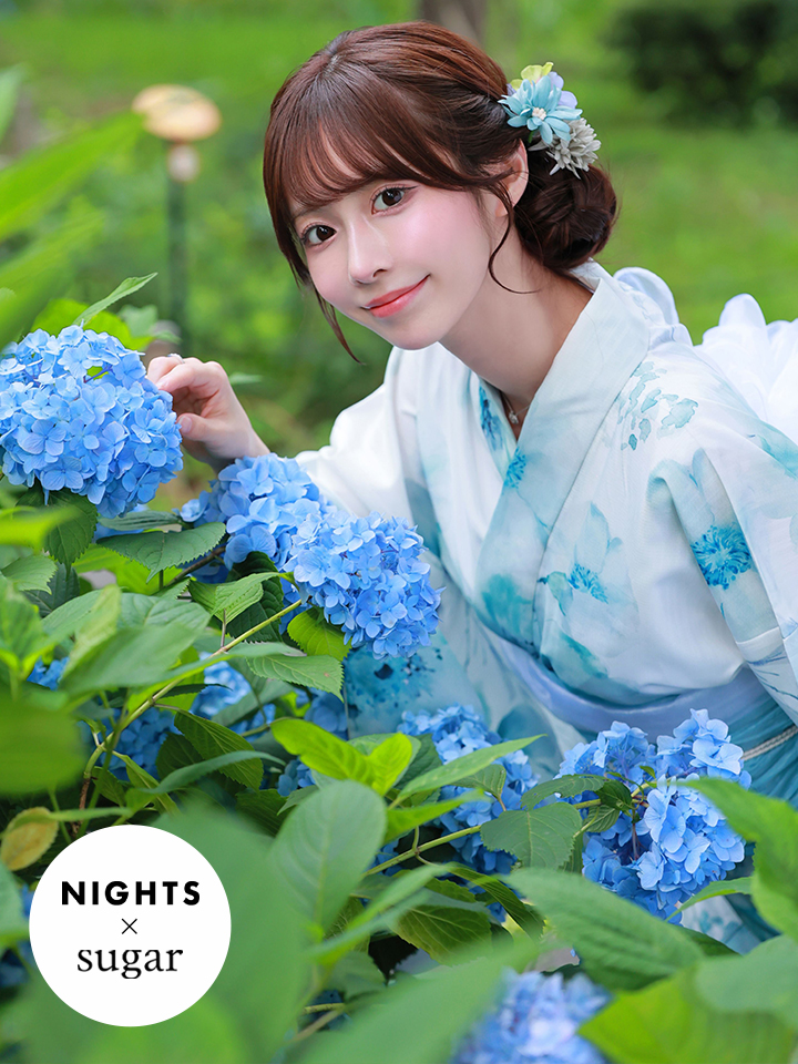 即日発送】【NIGHTS掲載】ブルーグレイニュアンスフラワー浴衣【浴衣3