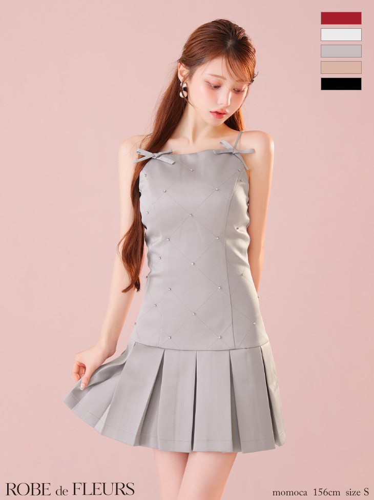 XSサイズあり【ROBE de FLEURS/ローブドフルール】サテン/ ビジュー