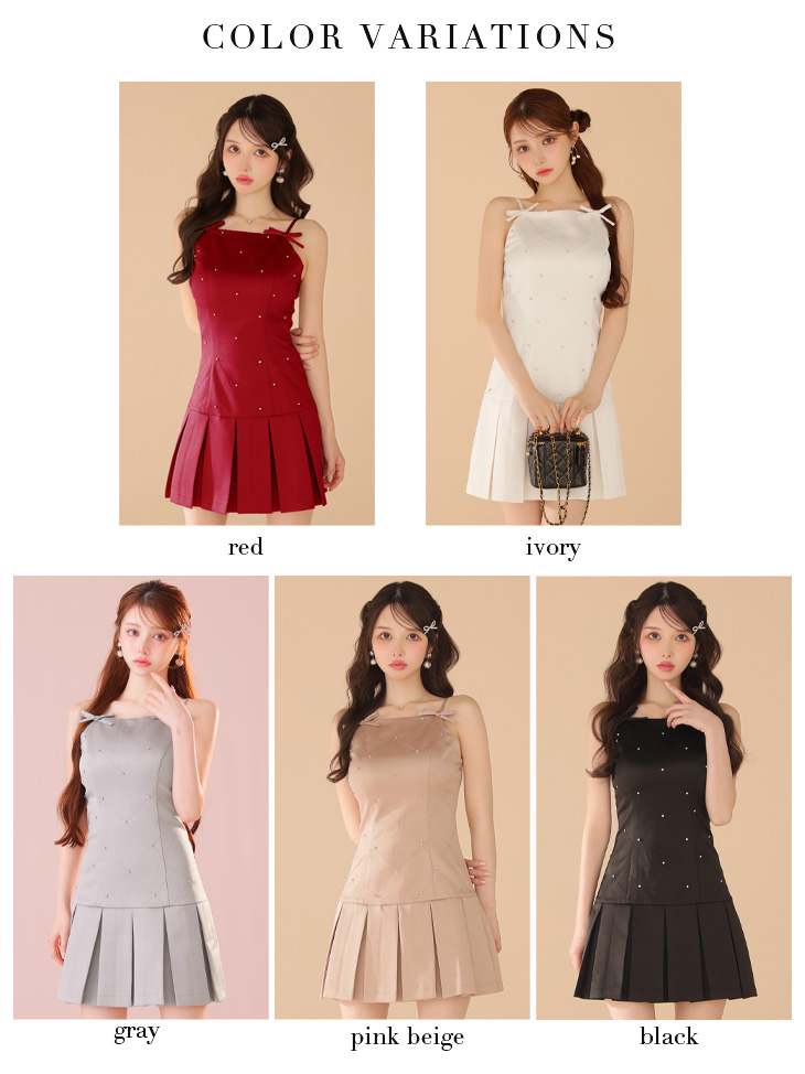 XSサイズあり【ROBE de FLEURS/ローブドフルール】サテン/ ビジュー