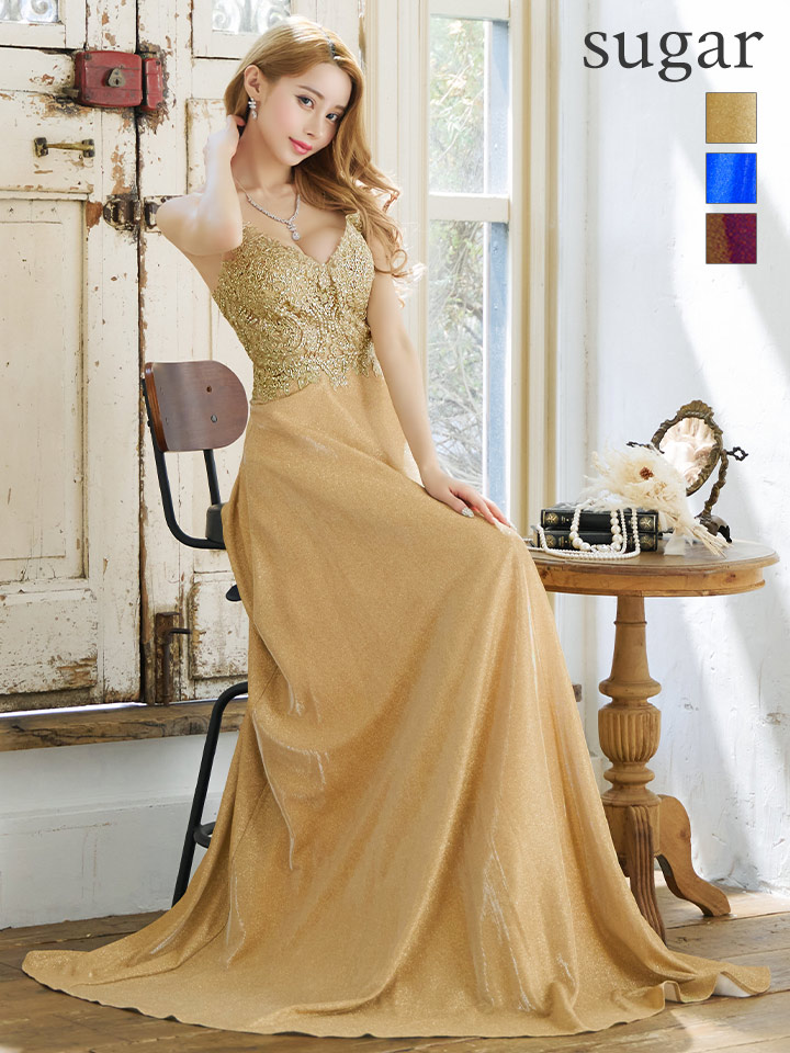 Lip line/リップライン】ラメ/ 刺繍/ シアー/ ノースリーブ/ Aライン