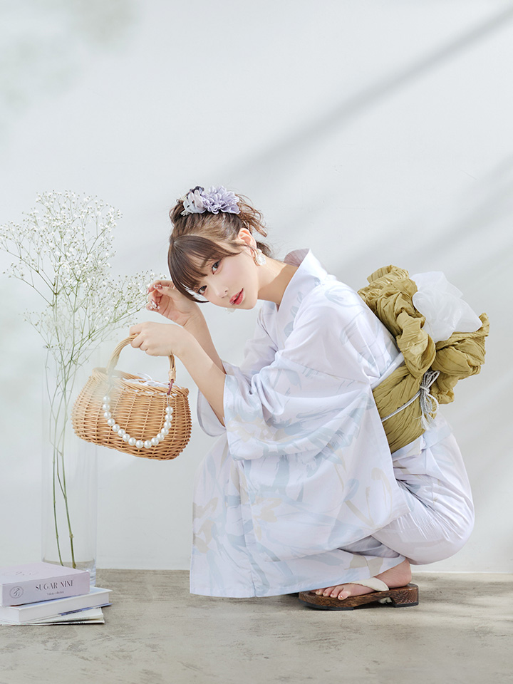 即日発送】ニュアンスフラワーベージュ浴衣【浴衣3点セット 浴衣/帯