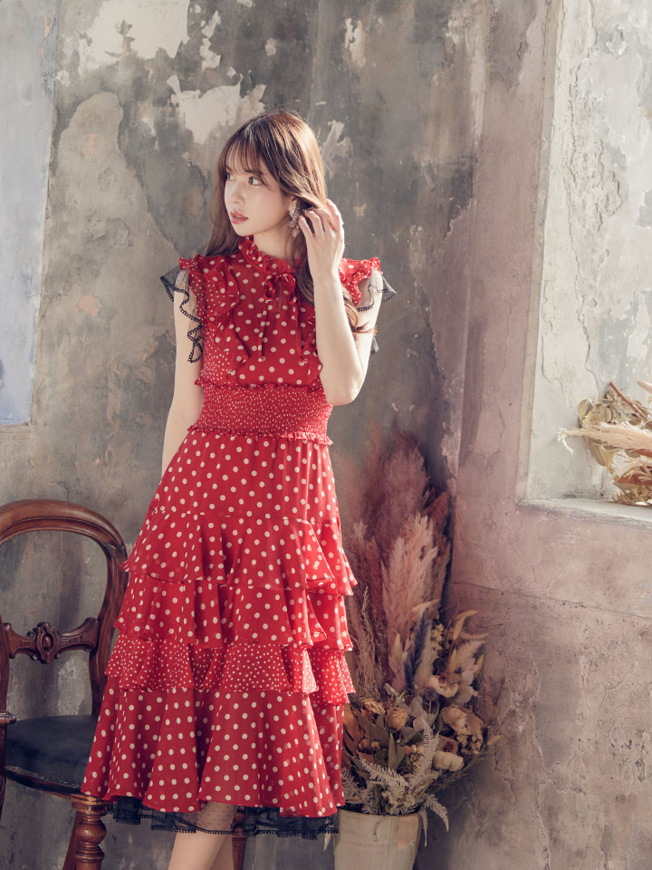 ERUKEI エルケイ】ドット/ 膝丈/ / ワンピース/マキシ/フリルデザイン