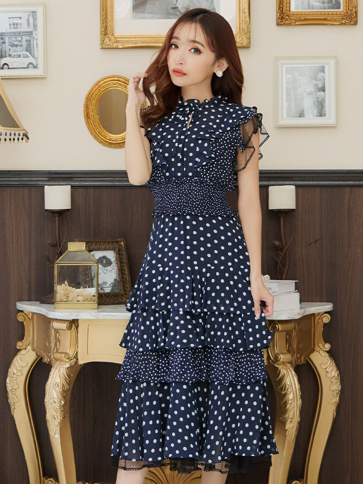 ERUKEI エルケイ】ドット/ 膝丈/ ワンピース/マキシ/フリルデザイン