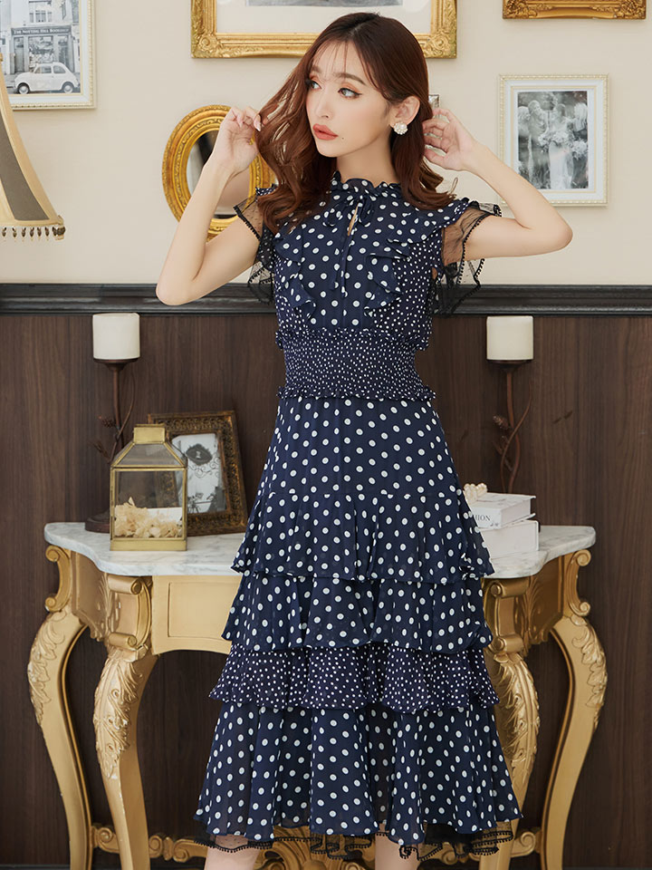 ERUKEI エルケイ】ドット/ 膝丈/ ワンピース/マキシ/フリルデザイン