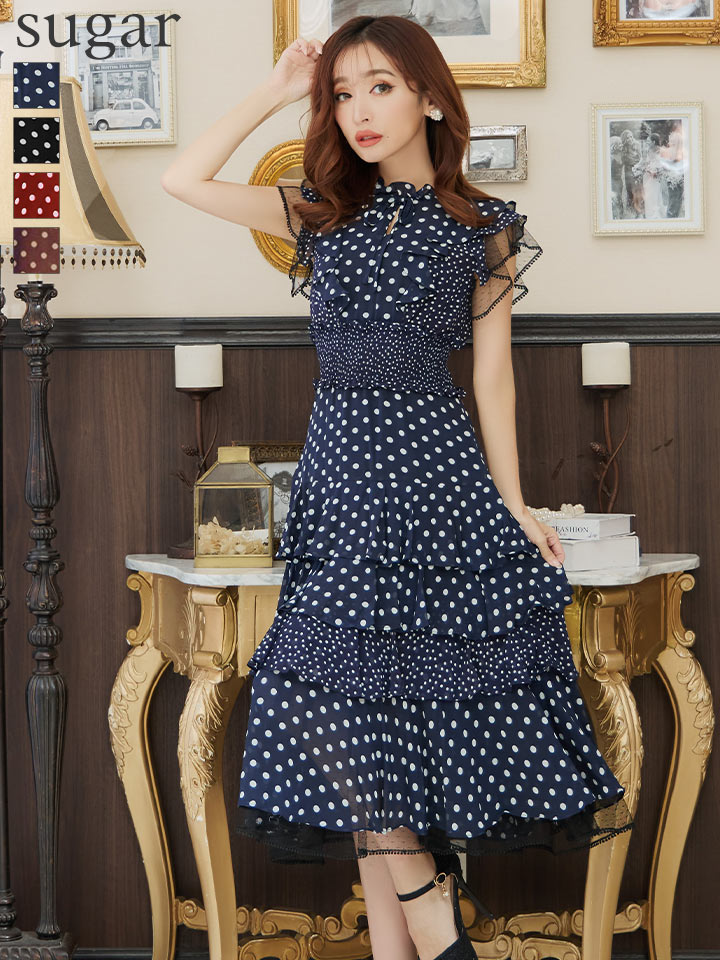 ERUKEI エルケイ】ドット/ 膝丈/ ワンピース/マキシ/フリルデザイン