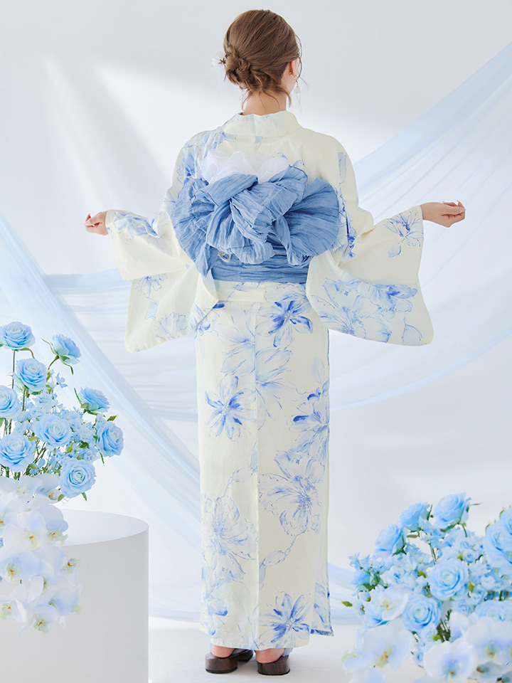 即日発送】グラデーションブルー牡丹和モダン浴衣【浴衣3点セット