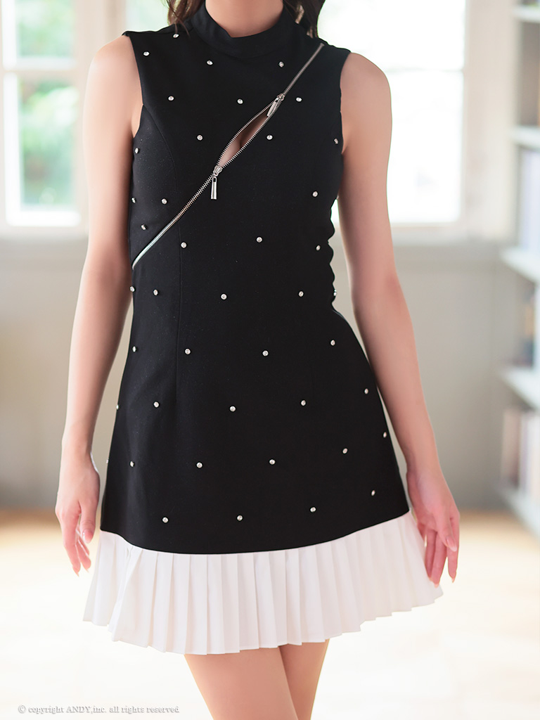 XSサイズあり【an /アン】ビジュー/ フロントジッパー/ ノースリーブ