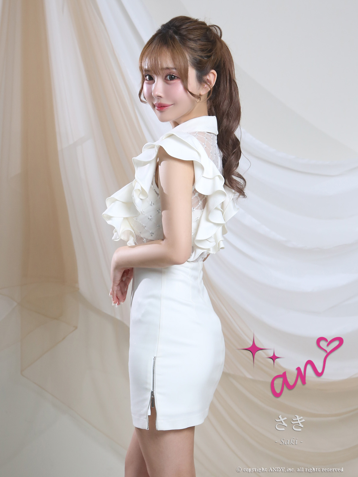 XSサイズあり【an/アン】襟付き/ フリル/ ビジュー/ シアー/ 切替