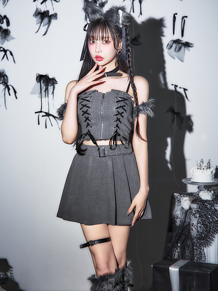 ハロウィン】レースアップオオカミセットアップ 【コスプレ8点セット