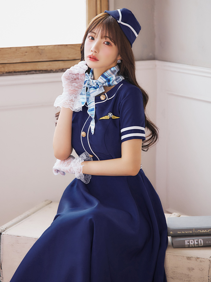 即日発送！】【ハロウィン】CAロングフレアワンピース 【コスプレ5点