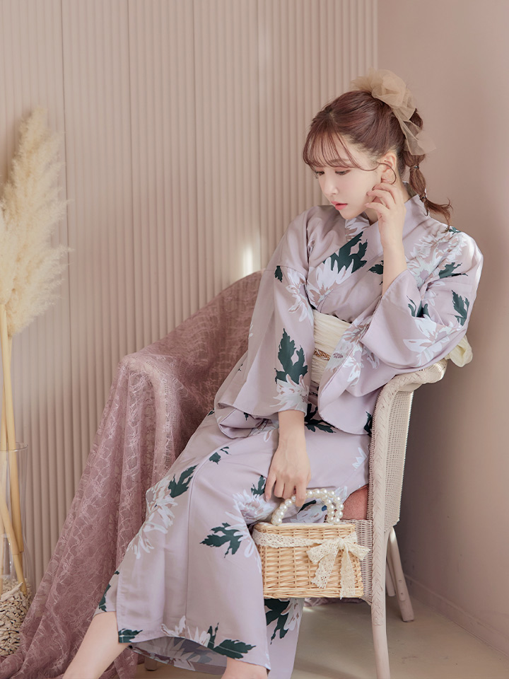 即日発送】【浴衣セール】【浴衣】 くすみピンク地xニュアンスフラワー