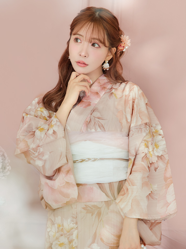 即日発送！】アンティークフラワーピンク浴衣【浴衣3点セット 浴衣/帯