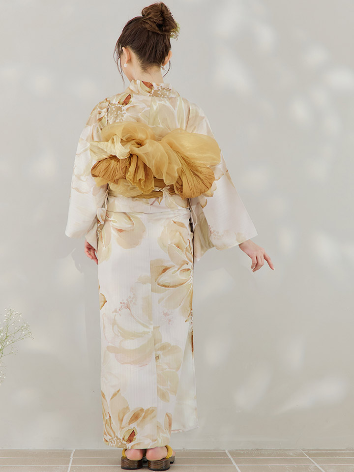 即日発送！】水彩イエローフラワー浴衣【浴衣3点セット 浴衣/帯/下駄