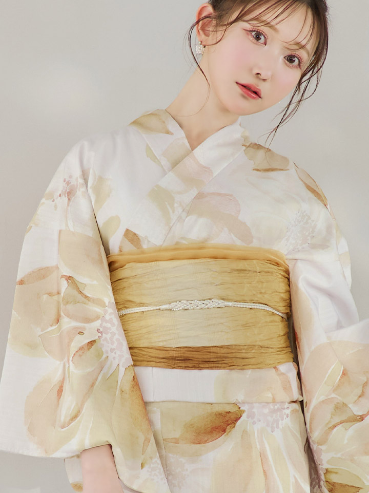 即日発送！】水彩イエローフラワー浴衣【浴衣3点セット 浴衣/帯/下駄