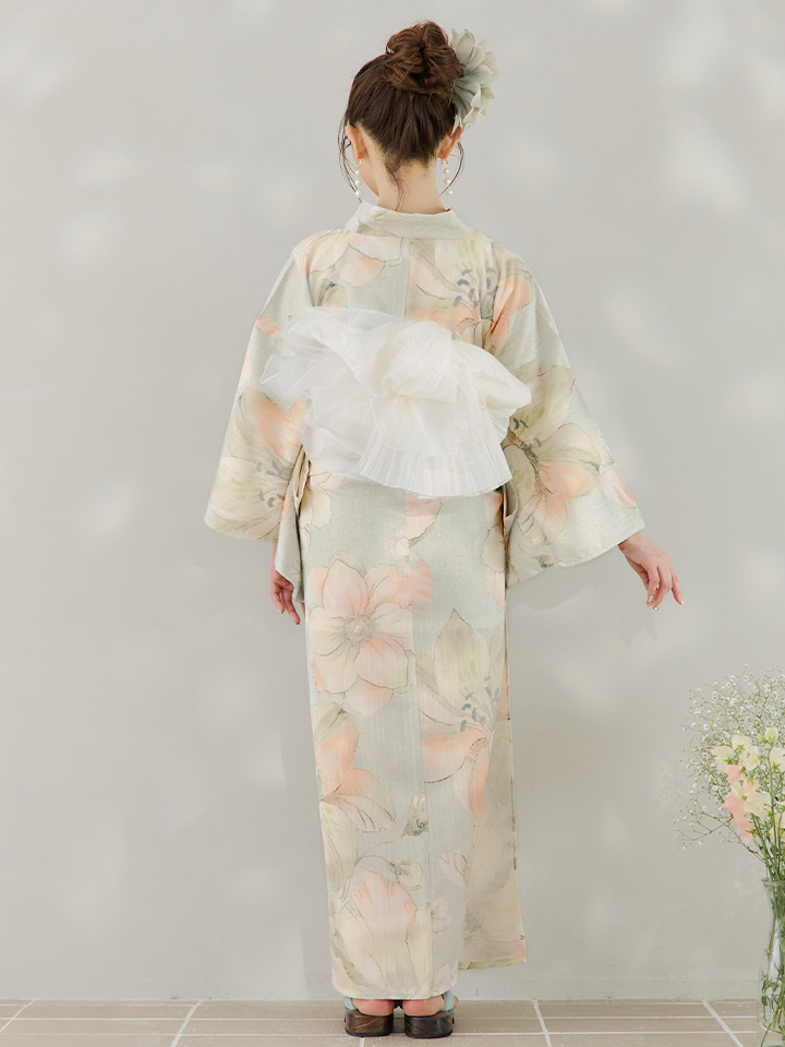 即日発送】アイシーミントフラワー浴衣【浴衣3点セット 浴衣/帯/下駄