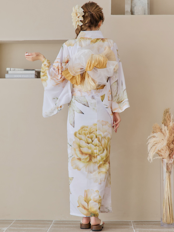 即日発送】アンニュイイエローフラワー浴衣【浴衣3点セット 浴衣/帯