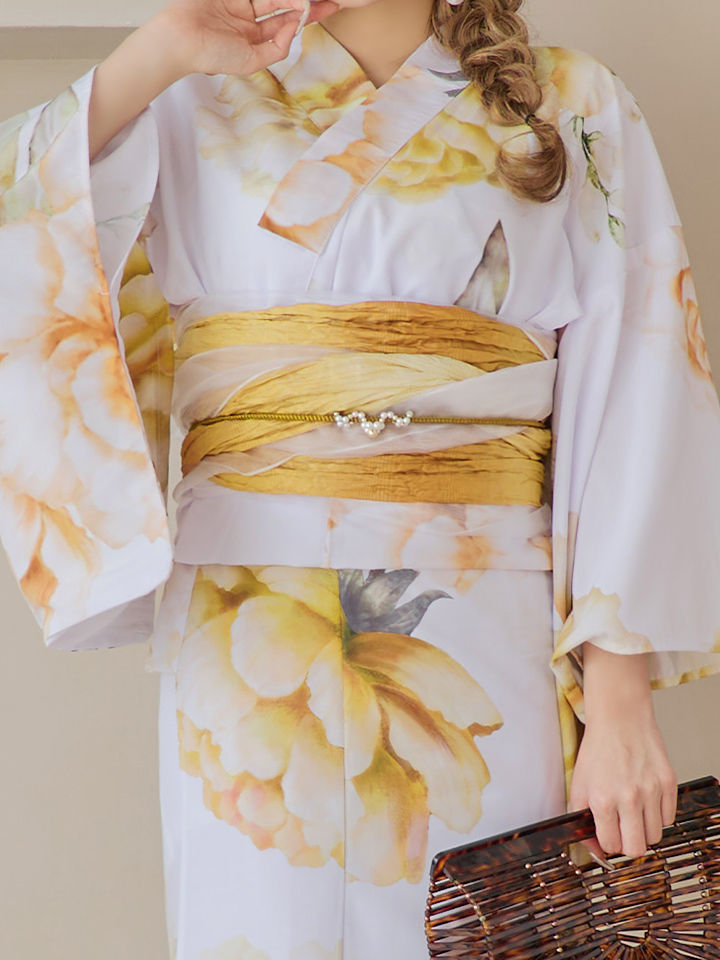 即日発送】アンニュイイエローフラワー浴衣【浴衣3点セット 浴衣/帯